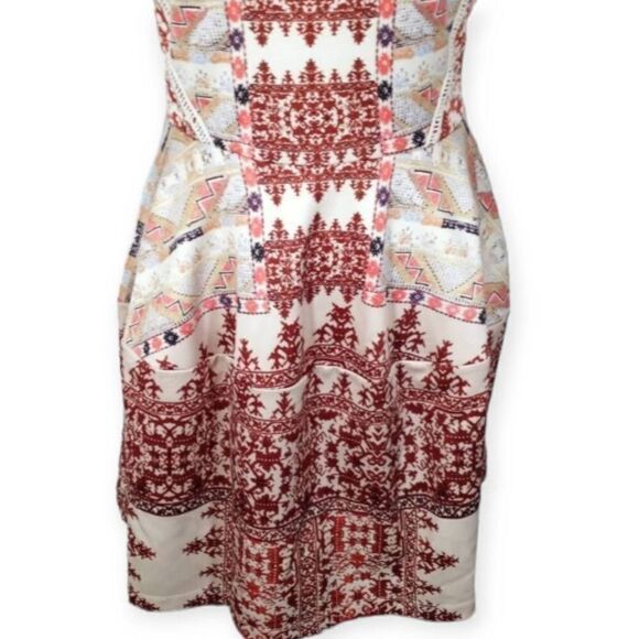 MOSSIMO CREAM BURGUNDY DRESS SZ.M EUC.  GORGEOUS DRESS IN EXCELLENT USED CONDITI - Picture 4 of 8